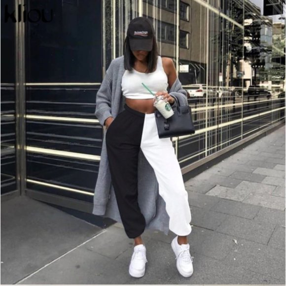 Pants - Trendy High Waisted Two Tone Joggers 🏁